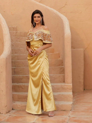 Women's Elegant Open Shoulder Formal Evening Party Dress Woman Formal Ball Gown