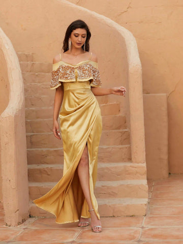 Women's Elegant Open Shoulder Formal Evening Party Dress Woman Formal Ball Gown
