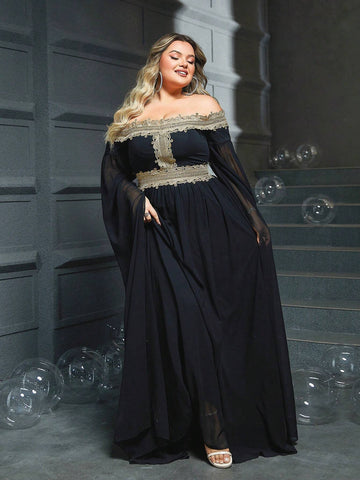 Women's Elegant Plus Size One Shoulder Maxi Dress