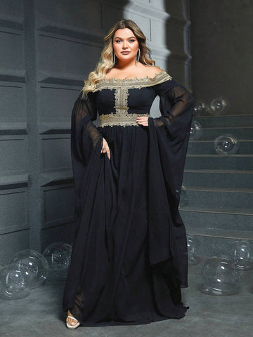 Women's Elegant Plus Size One Shoulder Maxi Dress