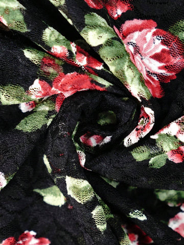 Women's Elegant Rose Print Flounced Sleeve Party Evening Dress