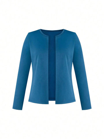 Women's Elegant Set Solid Color Long Sleeve Cardigan Jacket And Geometric Print Fitted Dress 2-Piece Set