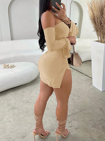 Women's Elegant Sleeveless High Slit Mini Dress, Romantic Party & Celebration