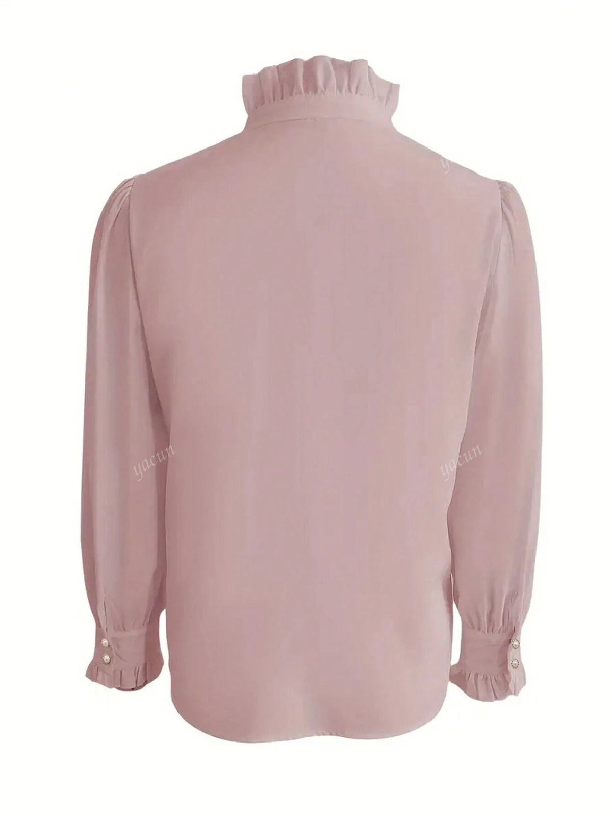 Women's Elegant Solid Color Button Ruffle Collar Long Sleeve Fashionable Blouse