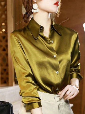 Women's Elegant Solid Color Long Sleeve Shirt, Suitable For Commuting, Autumn
