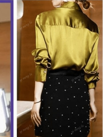 Women's Elegant Solid Color Long Sleeve Shirt, Suitable For Commuting, Autumn