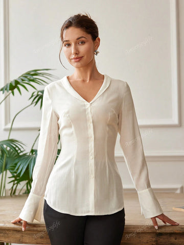 Women's Elegant Solid Color Single-Breasted Shirt, Summer