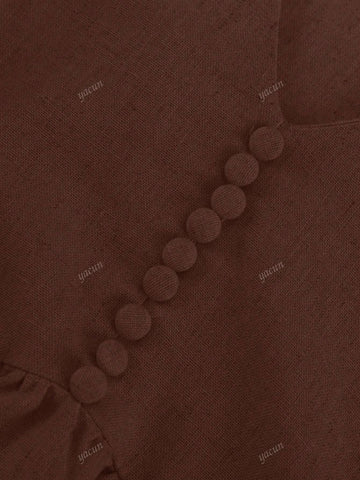 Women's Elegant V-Neck Lantern Sleeve Loose Linen Dress