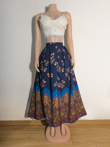 Women's Elegant Vintage Floral Printed A-Line Skirt