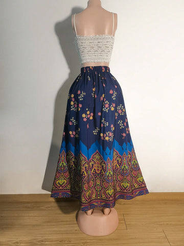 Women's Elegant Vintage Floral Printed A-Line Skirt