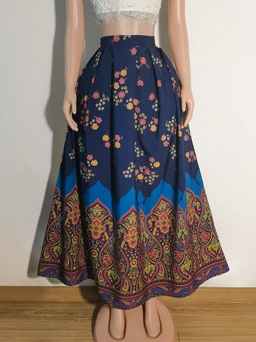 Women's Elegant Vintage Floral Printed A-Line Skirt