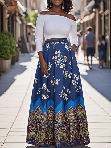 Women's Elegant Vintage Floral Printed A-Line Skirt