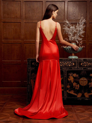 Women's Elegant & Fashionable Backless Mermaid Dress With Shoulder Straps, For Formal Occasions
