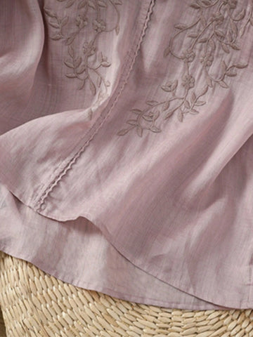 Women's Embroidered Blouse, Thin Loose V-Neck Casual T-Shirt Top