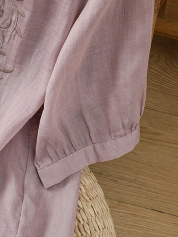 Women's Embroidered Blouse, Thin Loose V-Neck Casual T-Shirt Top