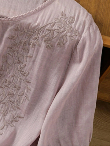 Women's Embroidered Blouse, Thin Loose V-Neck Casual T-Shirt Top