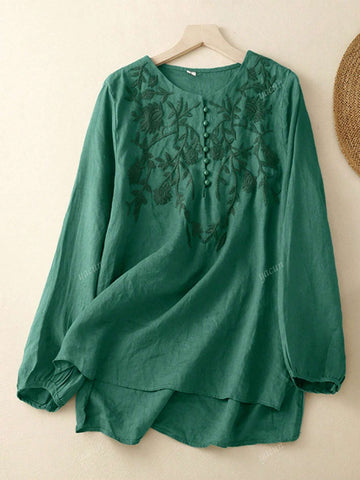 Women's Embroidered Long Sleeve Casual Top Blouse
