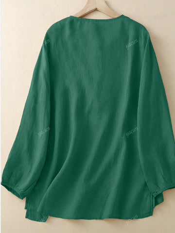 Women's Embroidered Long Sleeve Casual Top Blouse