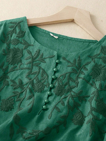 Women's Embroidered Long Sleeve Casual Top Blouse