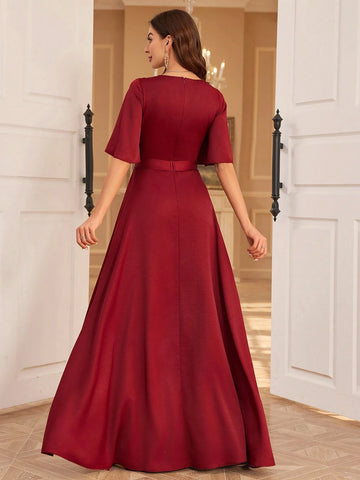 Women's Embroidered Sequin Decoration Sweetheart Neck Evening Dress