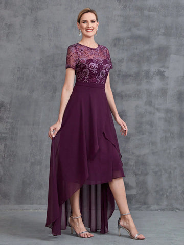 Womens' Embroidered Sequins Contrast Chiffon Dress
