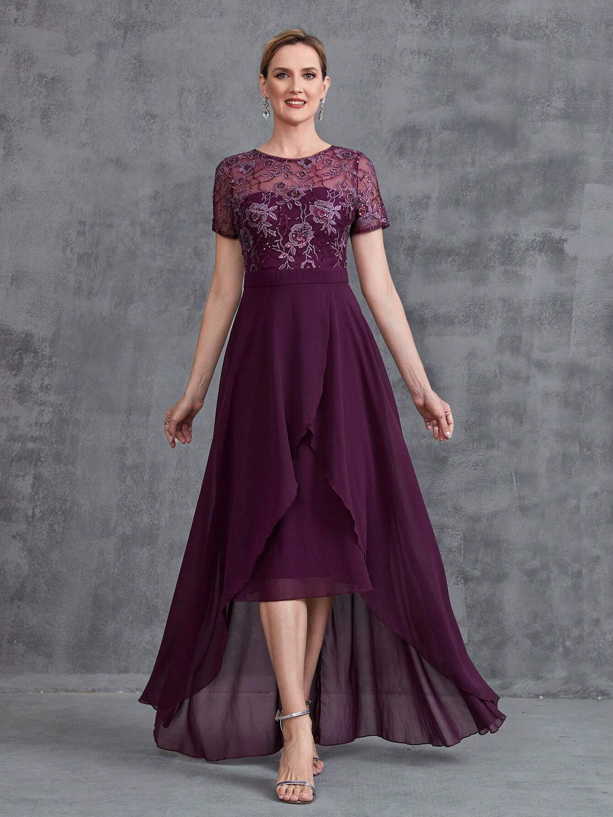 Womens' Embroidered Sequins Contrast Chiffon Dress