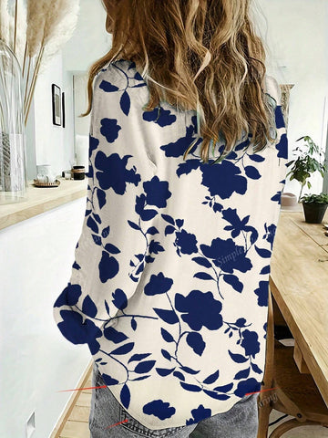 Women's Fashion Casual Random Print Long Sleeve Shirt