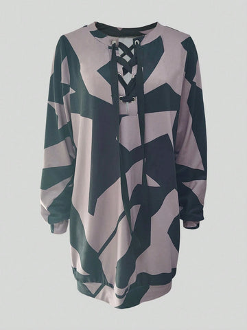 Women's Fashion Casual V-Neck Tie Waist Printed Short Dress