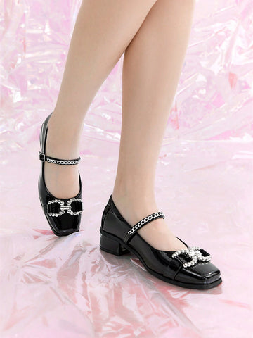 Women's Fashion Chain Decor Black High Heel Pumps
