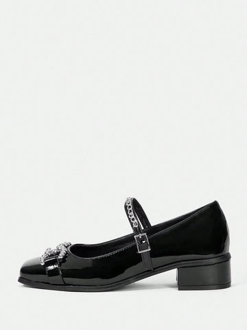 Women's Fashion Chain Decor Black High Heel Pumps