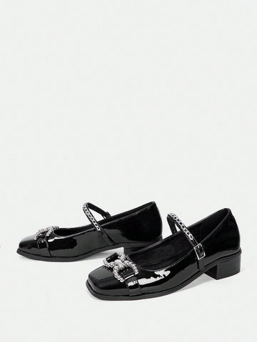 Women's Fashion Chain Decor Black High Heel Pumps