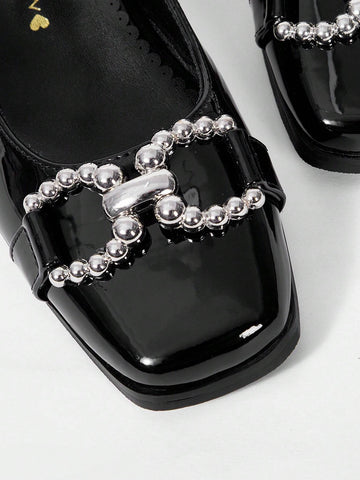 Women's Fashion Chain Decor Black High Heel Pumps