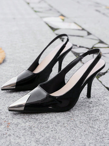 Women's Fashion Comfortable High-End Silver Kitten Heel Pointed Toe Shoes, Design Elongates