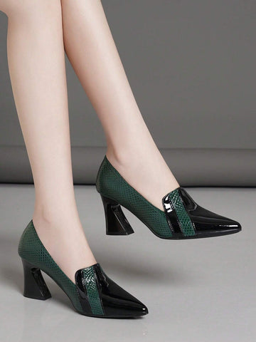 Women's Fashion Comfortable Versatile High Heel Mid-Top Patchwork Shoes