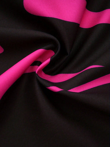 Women's Fashion Digital Print Asymmetric Hem Button Up Long Sleeve Shirt