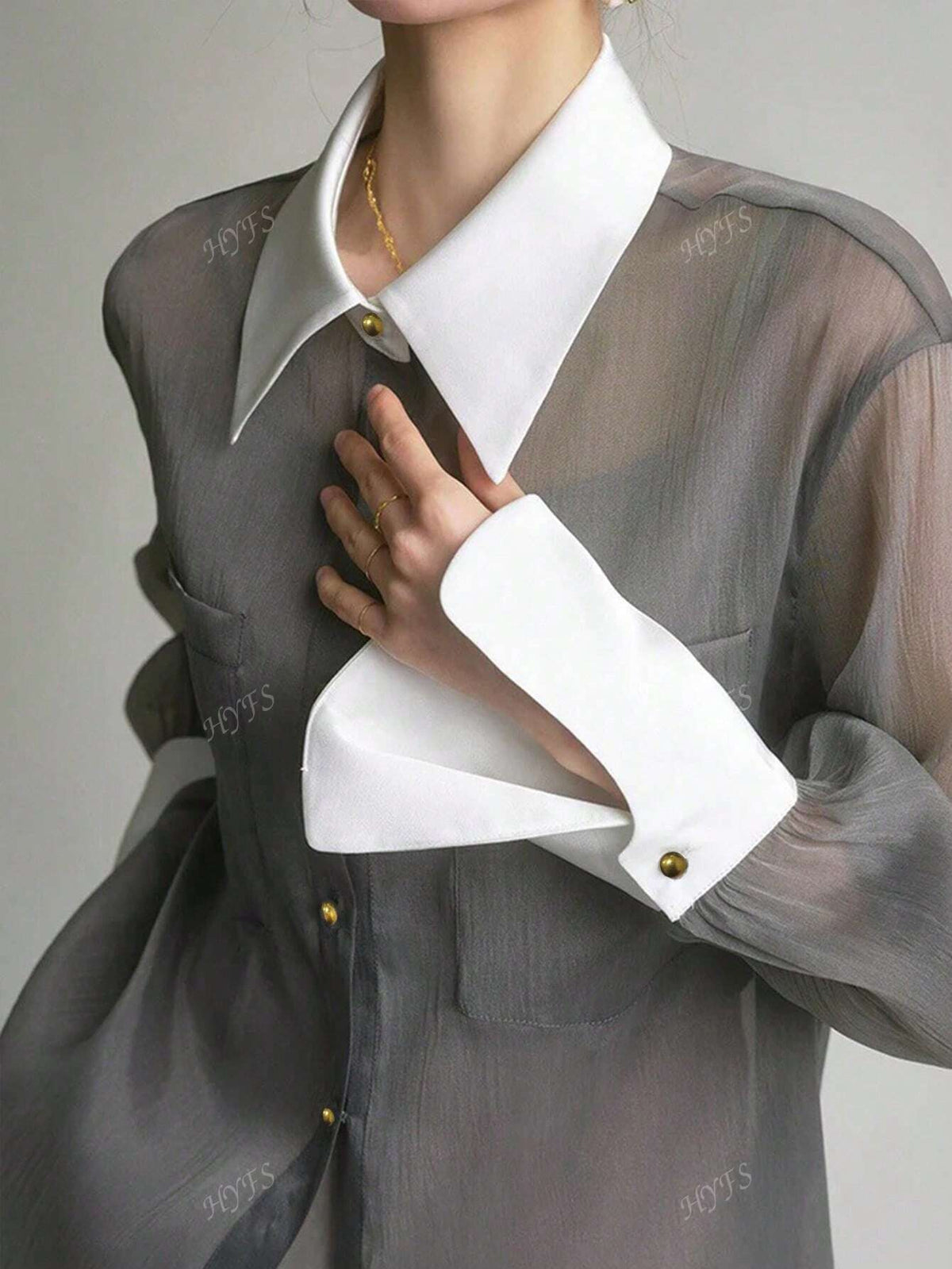 Women's Fashion Elegant Casual Silk Blend Crinkle Patchwork Semi-Sheer Blouse