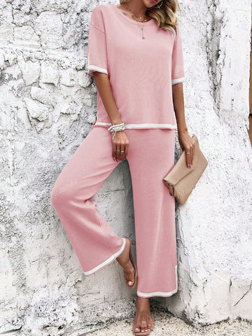 Women's Fashion Knitted Short Sleeve Set