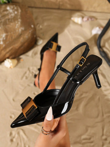 Women's Fashion Lacquered Patent Butterfy Knot Pointed Toe Stiletto High Heel Pumps