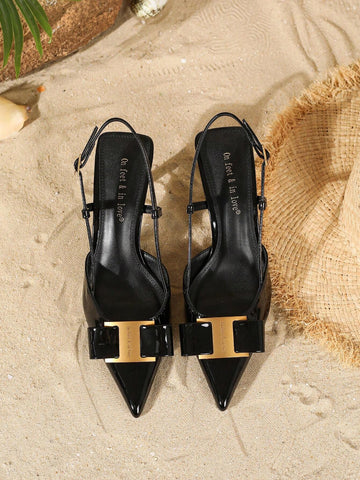 Women's Fashion Lacquered Patent Butterfy Knot Pointed Toe Stiletto High Heel Pumps
