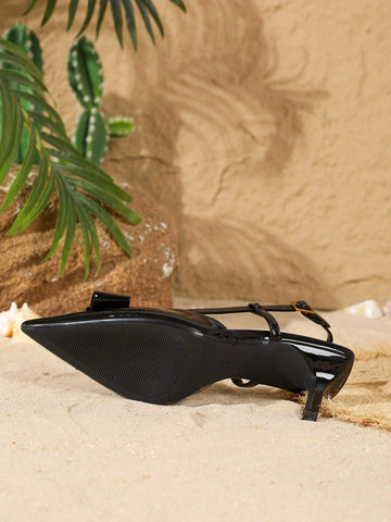 Women's Fashion Lacquered Patent Butterfy Knot Pointed Toe Stiletto High Heel Pumps