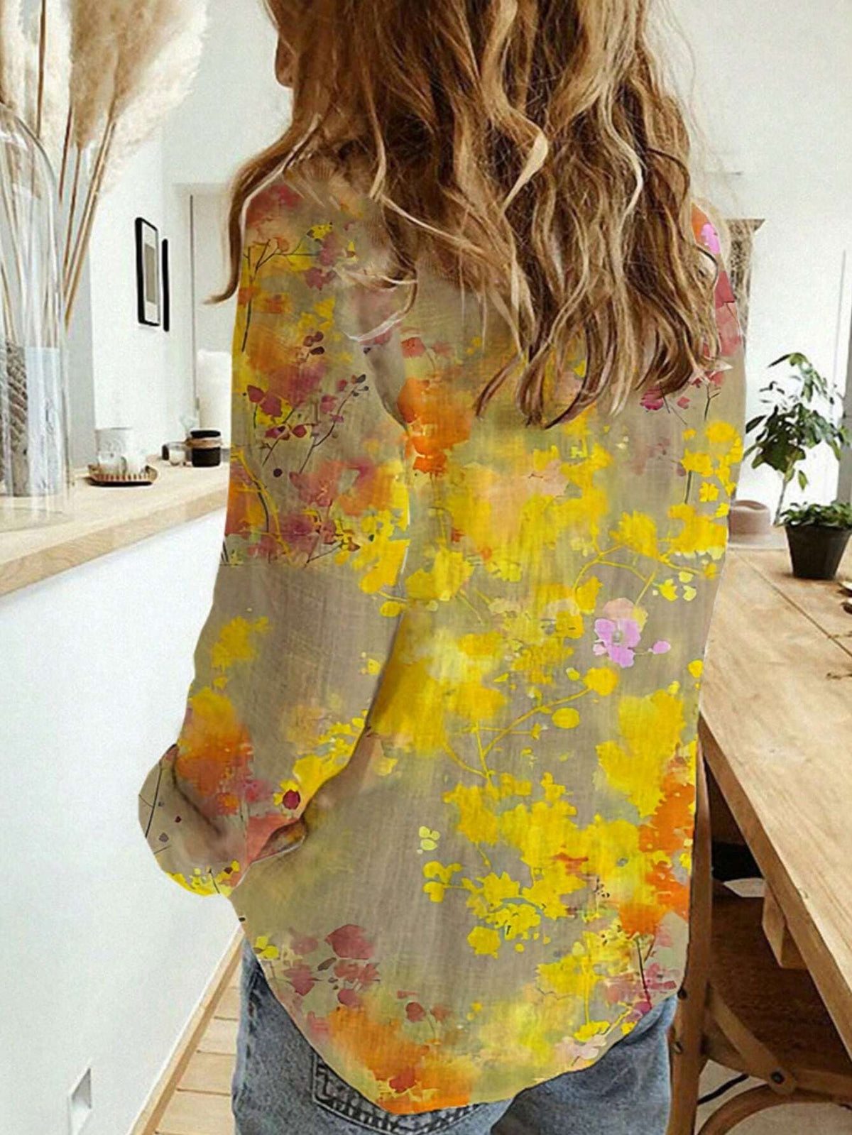 Women's Fashion New Single-Breasted Long Sleeve Printed Shirt