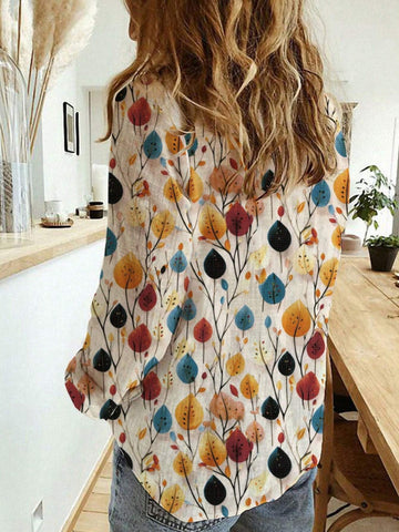Women's Fashion New Single-Breasted Long Sleeve Printed Shirt