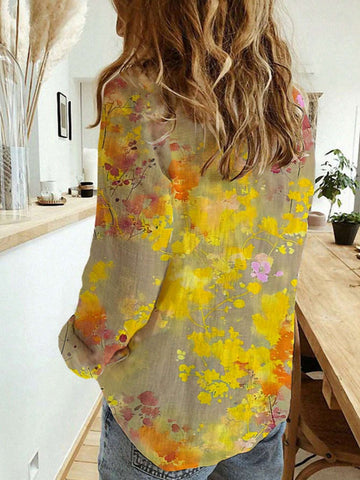 Women's Fashion New Single-Breasted Long Sleeve Printed Shirt