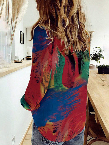 Women's Fashion New Single Breasted Long Sleeve Printed Blouse