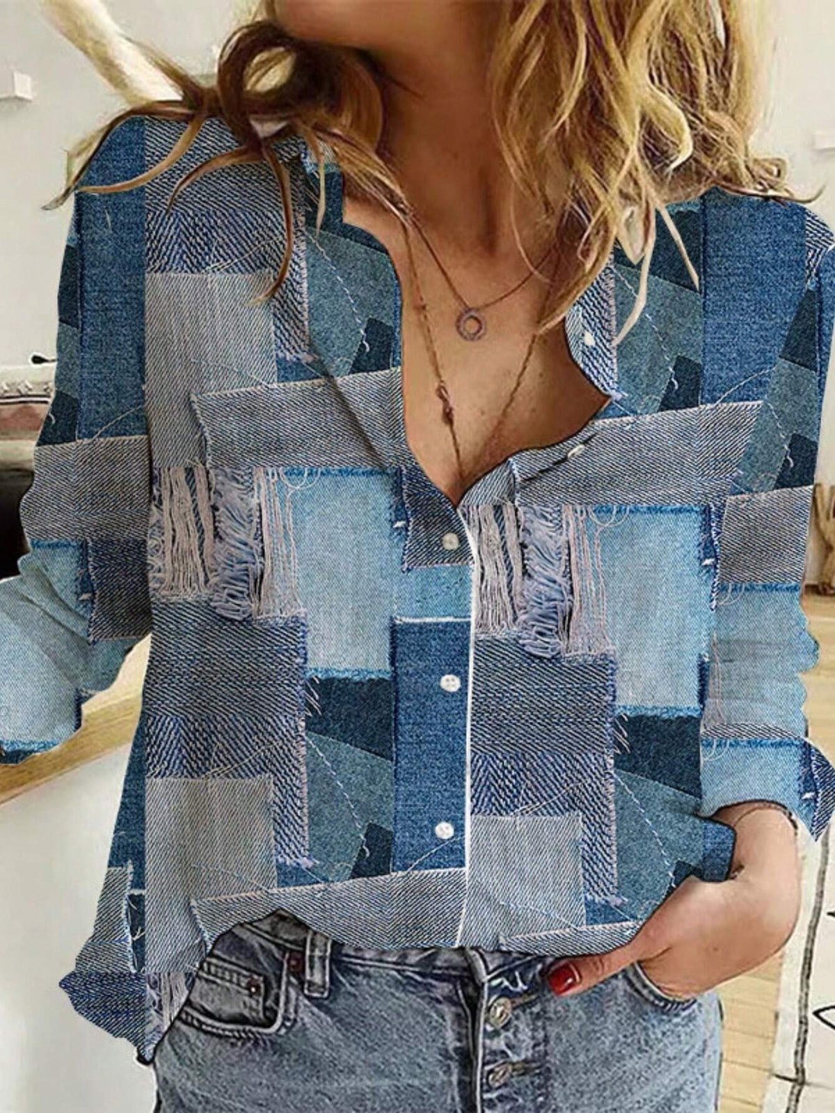 Women's Fashion New Single Row Button Long Sleeve Printed Blouse