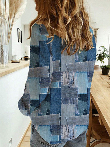 Women's Fashion New Single Row Button Long Sleeve Printed Blouse