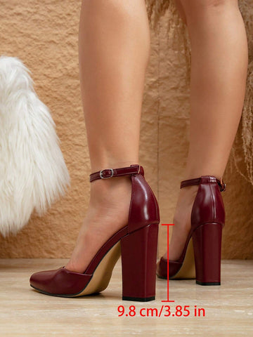 Women's Fashion Party Pointed Toe Hollow Ankle Strap High Heel Shoes, Burgundy