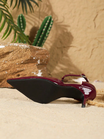 Women's Fashion Patent Leather T-Strap Pointed Toe Hollow Out High Heel Pumps