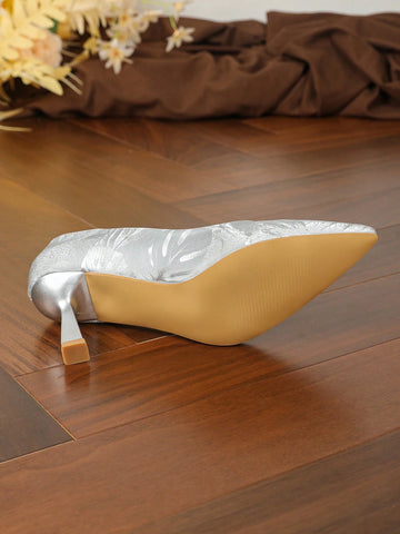 Women's Fashion Pointed Toe Comfortable Office Lady Stiletto Slip-On Silver Pumps