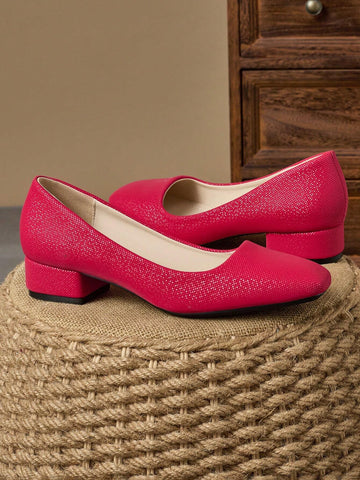 Women's Fashion Retro Round Toe Slip-On Heeled Pumps, Casual And Versatile